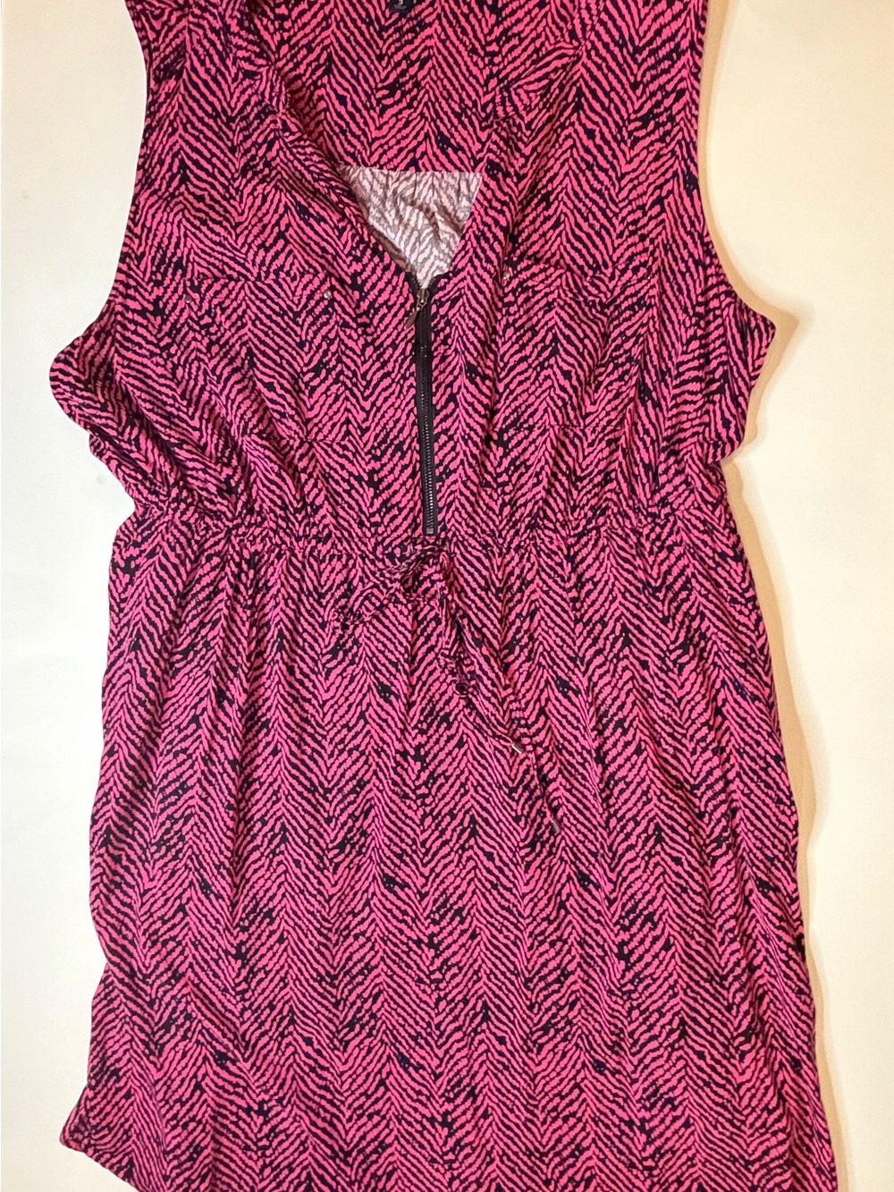 Sleeveless Pink Zebra Print Drawstring Dress